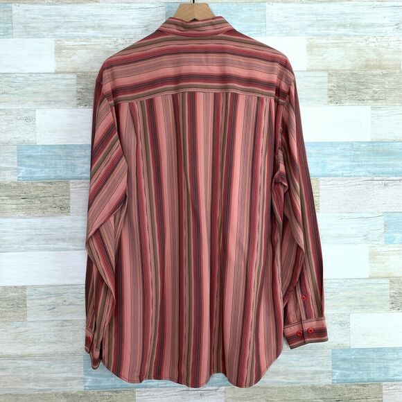 Tommy Bahama Pure Silk Striped Shirt Pink Button Front Jacquard Mens Large - Picture 4 of 6
